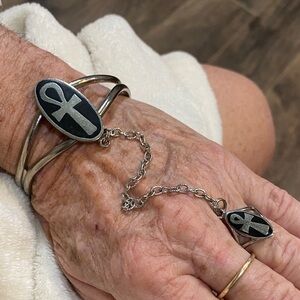 Silver Ankh Bracelet and Ring Set